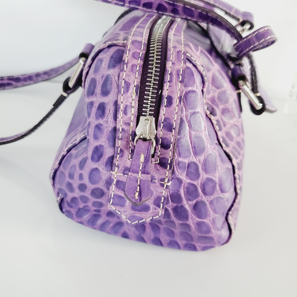 Dooney & Bourke Nile Collection Bowler Croc Leather Embossed Barrel Bowling Bag - Picture 3 of 15